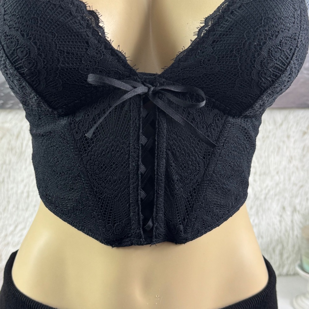 Gilly Hicks Black Lace Longline Bralette Bustier Size Medium - Picture 2 of 7
